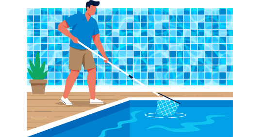 Graphic of a man cleaning pool.